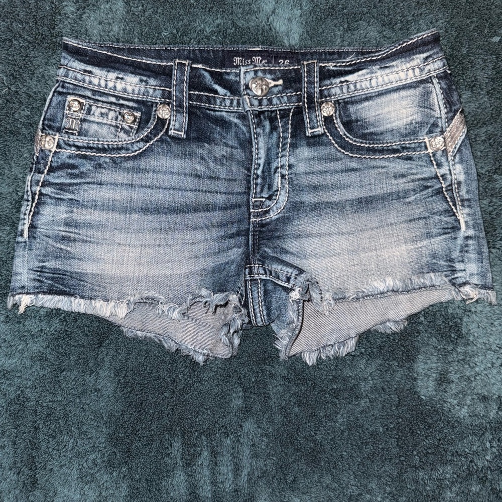 Miss Me Distressed Blue Jean Shorts